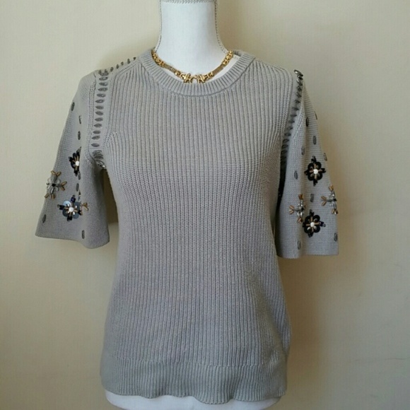 Banana Republic Sweaters - Banana Republic Gray Embellished Crew Neck Sweater